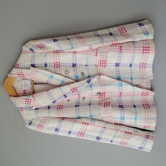 Maison d Amelie Jackets & Blazers - Maison d Amelie Paris White Pink Blue Tweed Long Sleeve Blazer Medium NWT